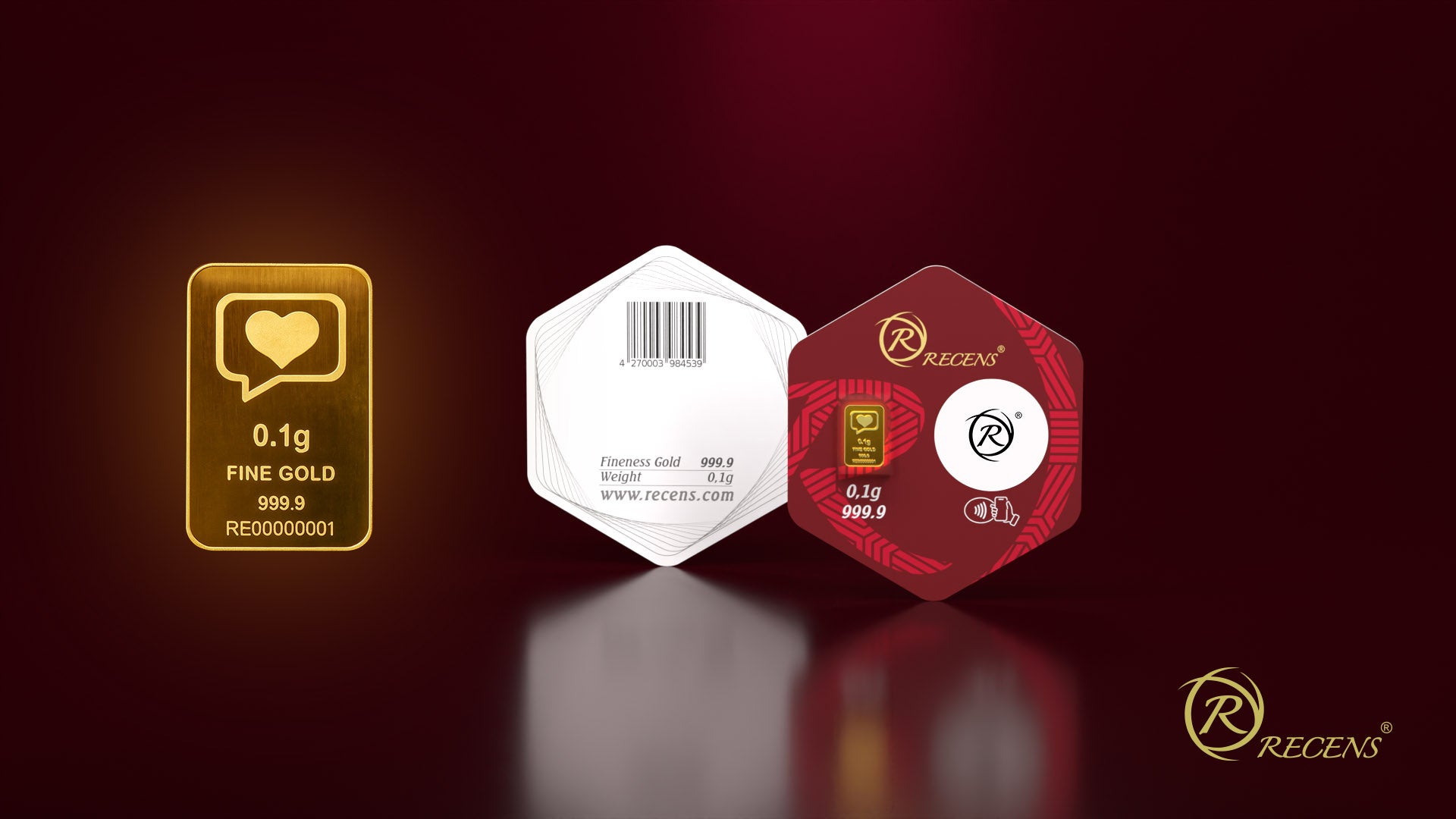 Recens gold bar with a heart motif and NFC chip